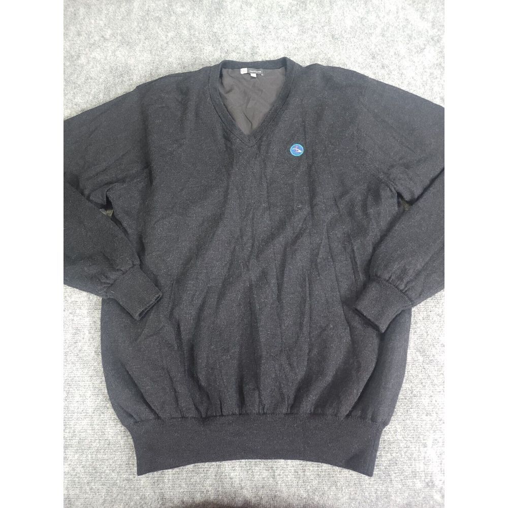 Turtleson Sweater Large Black 100% Merino Wool Long Sleeve V Neck Golf Mens Logo